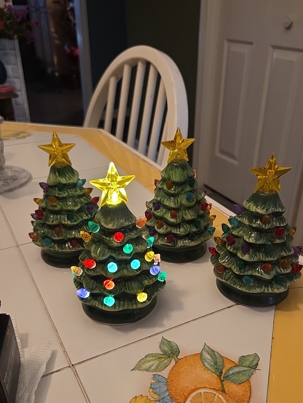 Ceramic LED Mini Christmas Tree Holiday Decor - Green  Set Of 4